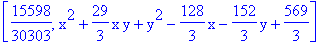 [15598/30303, x^2+29/3*x*y+y^2-128/3*x-152/3*y+569/3]